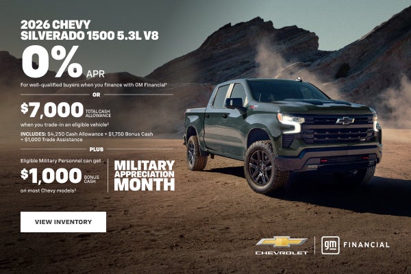 2026 Chevy Silverado 1500 5.3L V8. 0% APR For well-qualified buyers when you finance with GM Fina...